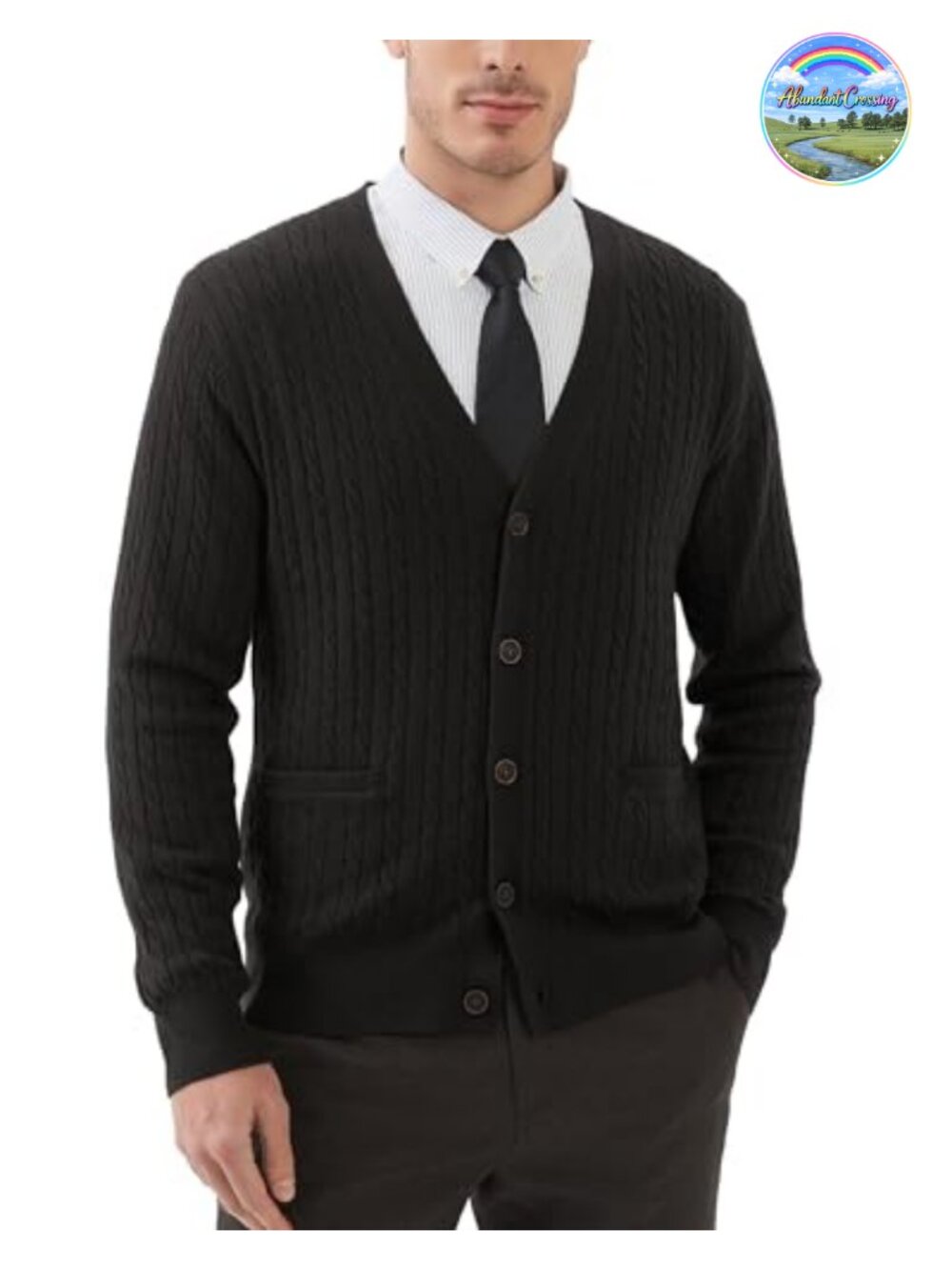 Men's Cable Knit Cardigan Sweater Wool Blend V-Neck Long Sleeve with Pockets